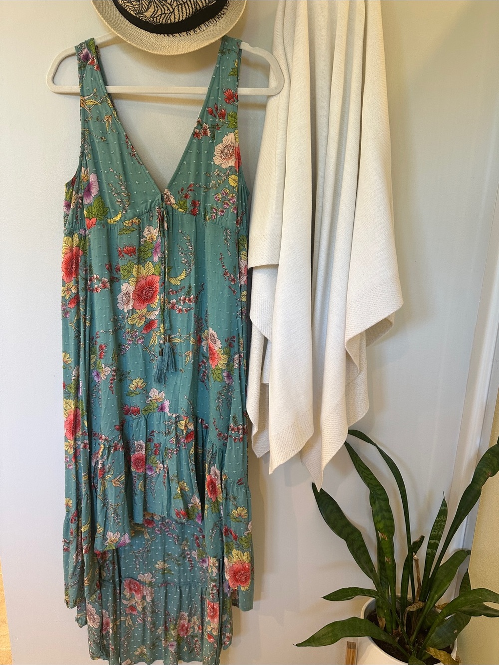 Love Stitch Teal Floral V-Neck Tiered Maxi — Multicolor Bloom